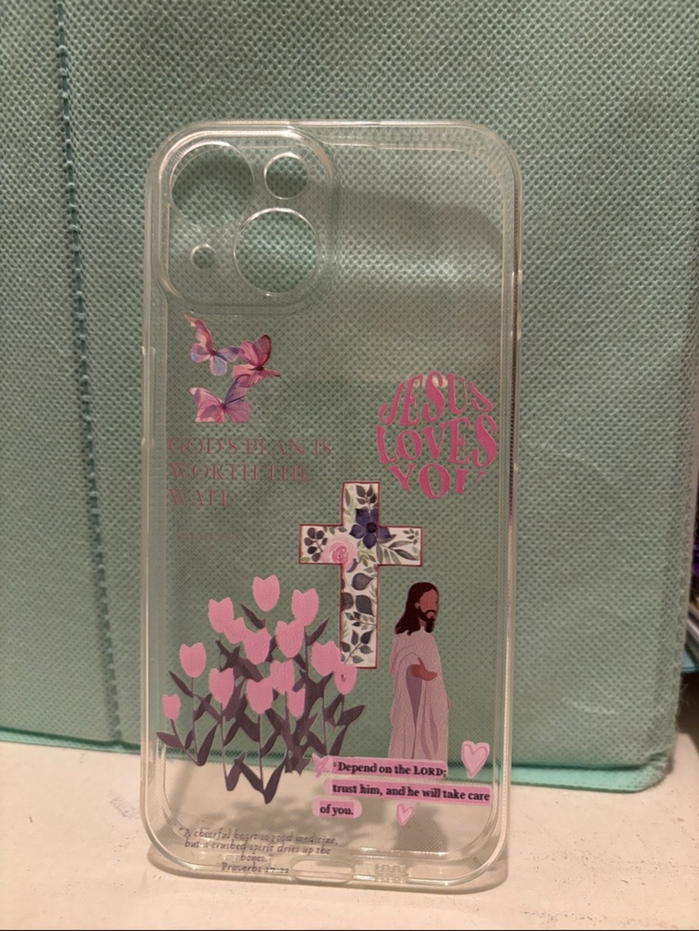 Clear Pink Floral Cross Phone Case - Jesus Loves You